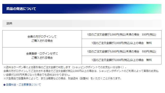 送料についての表記